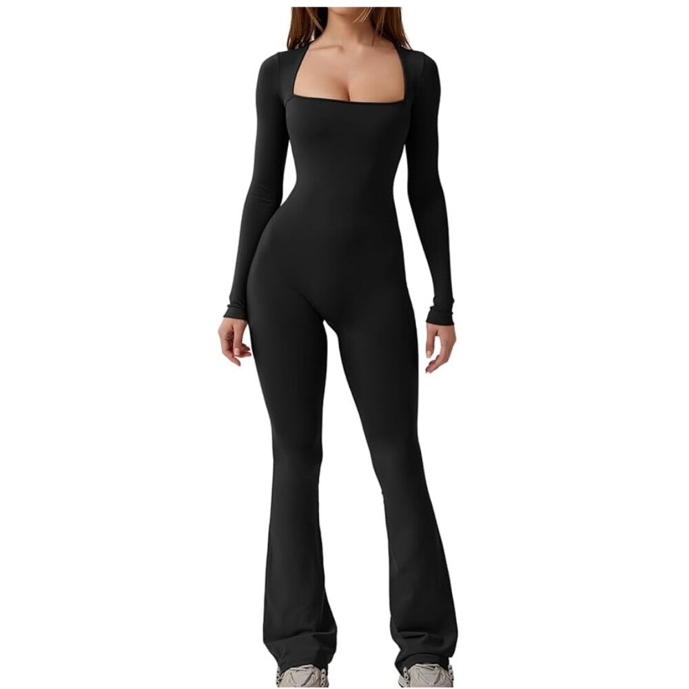 NWT QINSEN Jumpsuit Square Neck Wide Leg Full Length Romper Playsuit Medium